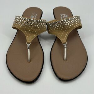 Onex Rhinestone Embellished Thong Sandals‎ Slides Tan Made in USA size 10